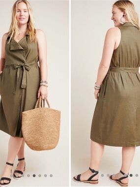 Anthropologie Olive Green Sleeveless Trench Dress